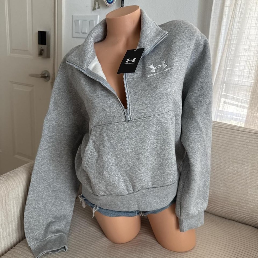 NWT Under Armour icon essential fleece gray women's oversized half zip jacket